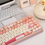 Exclusive Palworld Chillet MOA PBT gaming keycap set, whimsically designed in whimsy design with adorable Chillet art, shown from a playful side view.