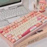 Exclusive Palworld Chillet MOA PBT Gaming Keycap Set showcased in a whimsical palette, featuring adorable Chillet character art.