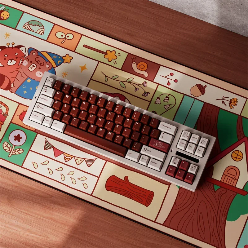 Detailed view of the playful Pancoon Keycaps set, showcasing various charming panda-themed PBT dye-sub keycaps from multiple angles, highlighting animal vibes.