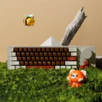 Charming Pancoon PBT dye-sub keycaps set with adorable panda motifs and vivid nature details, presented from a playful, captivating top-down angle.