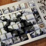 Explore Ice Core PBT backlit keycaps set from multiple angles, highlighting their elegant ice-themed design and ethereal side-engraved legends.
