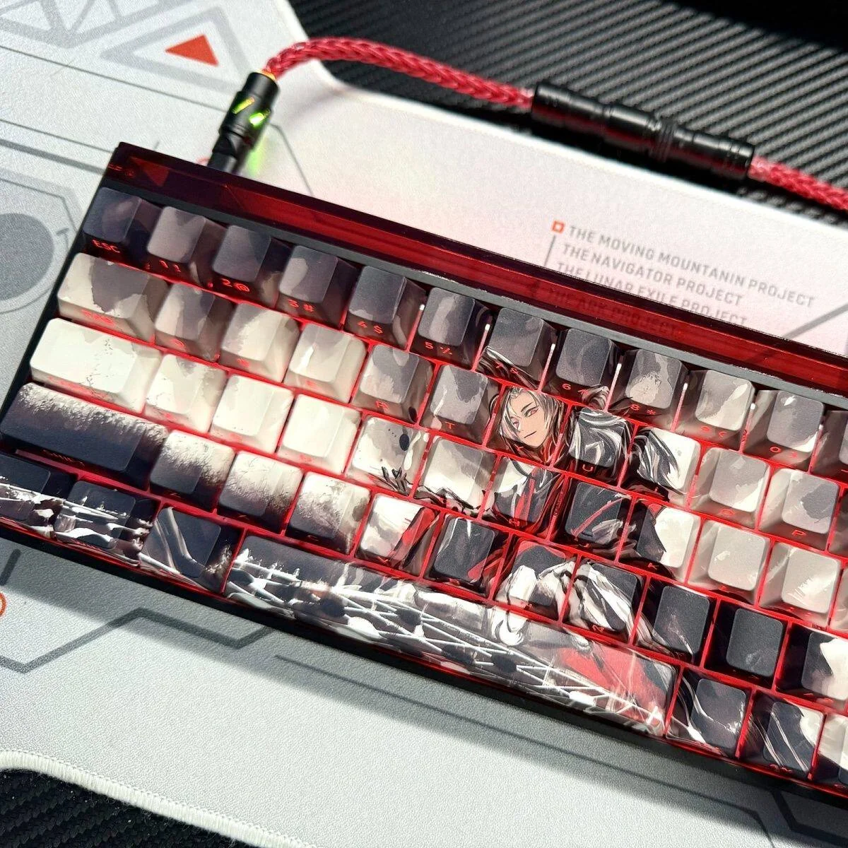 Premium PBT Strategic Chess Keycaps Set displayed from a subtle angle, highlighting the sophisticated side-printed backlit legends and elegant monochromatic.