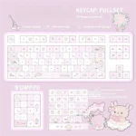 A collection of sweet pink PBT keycaps set in the ergonomic MOA profile, showcasing their soft pastel colors and rounded candy-like shapes from various design.