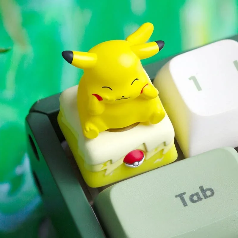 Vibrant, handcrafted Pikachu spinning resin ESC keycap, an artisan Pokemon art piece showcasing dynamic movement and playful pop culture energy.