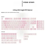 Enchanting Pink Cherry MOA PBT keycap set, viewed from a new angle, highlighting its soft pink tones, delicate blossoms, and spherical retro profile.