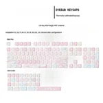 Close-up of the Unique Pink Rock Cat MOA Keycap Set, showcasing vibrant pink keycaps with playful cartoon rock kitten characters from a different angles.