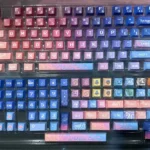 Vibrant Pixel Space PBT Dye-sub Keycaps Set gallery. Explore the retro cosmic pixel art from multiple angles, highlighting the artistic 8-bit space explorer.