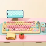 A playful set of Pochacco Hello Kitty keycaps showcasing beloved characters with durable PBT dye-sub legends, perfect for fans.