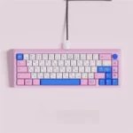 POCO Blue Pink PBT Dye-Sub Keycaps Set, showcasing its artistic, minimalist aesthetic and vibrant light blue and pink colors.