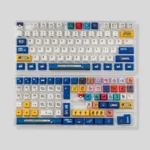 Vibrant Pixel Odyssey Pokemon PBT Keycaps (146-key set) showcasing durable PBT and retro 8-bit pixel art of iconic Pokemon from multiple angles.