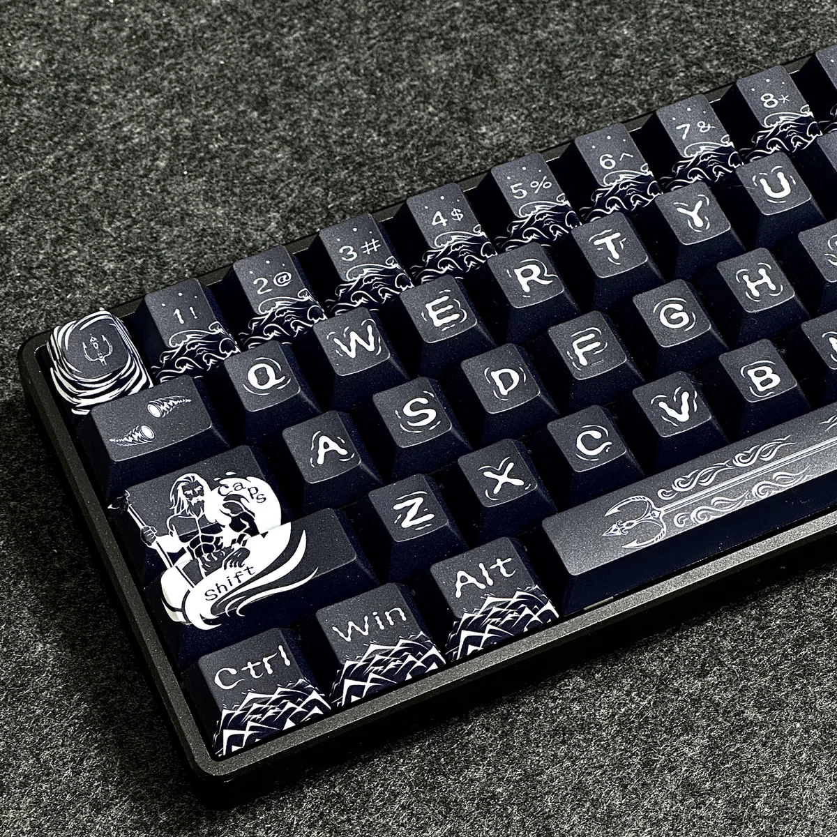 Product image gallery showing various angles of the hand-sculpted Poseidon Keycap Set, highlighting the intricate oceanic deity artistry.