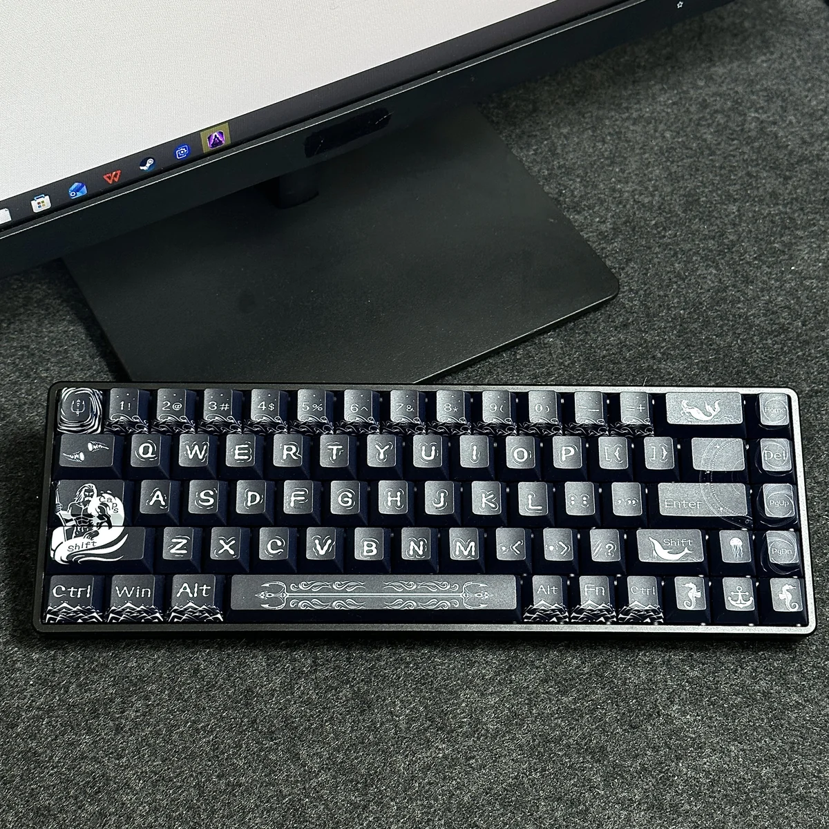 Hand-sculpted Poseidon keycap set, showcasing an intricate oceanic deity design with majestic artistry. A unique, custom artisan keyboard accessory.