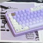 Close-up shots of the whimsical rabbit PBT keycap set, showcasing vibrant dye-sublimated art, crisp legends, and durable PBT from various angles.