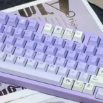 Close-up of the whimsical rabbit PBT keycap set, showcasing durable dye-sublimated art and charming character designs from various angles.