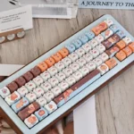 Whimsical Raccoon MAO PBT keycaps set, showcasing their unique profile and playful raccoon illustrations, perfect for mechanical keyboards.