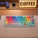 Vibrant Rainbow PBT Keycaps set featuring an ergonomic profile, showcasing dye-sublimated durability and a smooth matte finish for joyful typing.