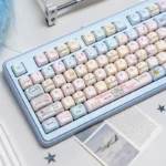 Close-up of Playful Rat Convenience Store Keycaps set showcasing a charming miniature store, adorable rat characters, and vibrant details from multiple angle.