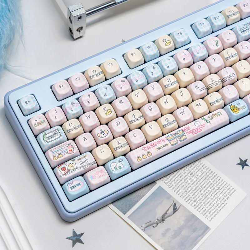 Close-up of Playful Rat Convenience Store Keycaps set showcasing a charming miniature store, adorable rat characters, and vibrant details from multiple angle.
