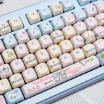 Playful Rat Convenience Store Keycaps Set for mechanical keyboards, showing charming rat characters and vibrant miniature store details from multiple angle.