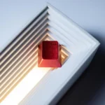 Multiple views of a premium red aluminum R4 mechanical keycap, showcasing its vibrant metallic craftsmanship and whimsical design.