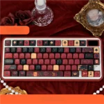 Stunning Red Heart Queen PBT Dye-Sub MOA Keycap Set, showcasing regal red and black card suit designs for an artistic, elegant keyboard.