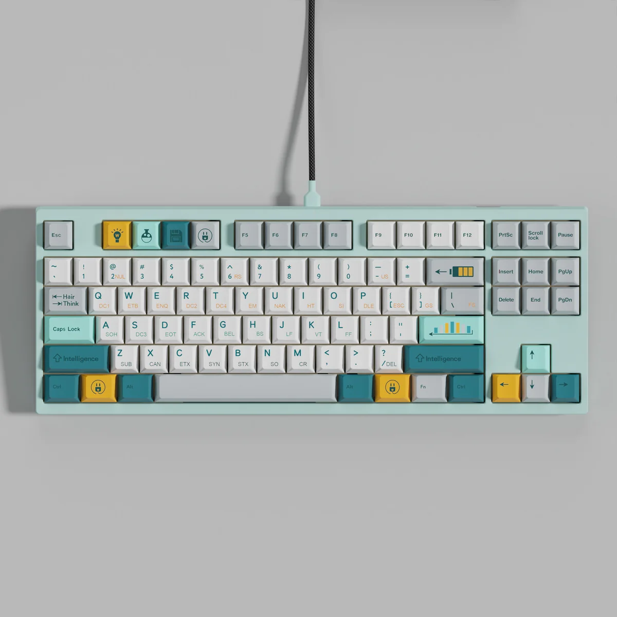 Premium Retro Evolution Keycaps Set, showcasing durable dye-sublimated legends and refined, vintage-inspired aesthetics. Multi-angle views of the keycaps.