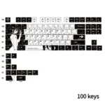 Reze Chrome Hearts Side-Lit PBT Keycap Set, close-up of translucent PBT keys, highlighting gothic anime art and luxury Chrome Hearts motifs.