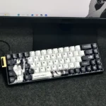 Reze Chrome Hearts side-lit PBT keycap set. A dark gothic luxury main display, featuring Reze anime art and side-translucent keys.