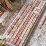 Whimsical Rilakkuma MOA profile PBT keycaps set, showcasing beloved Rilakkuma and Kaoru characters in comforting pastel hues for a premium keyboard.