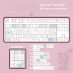 Elegant Rococo PBT dye-sub keycap set, detailed view highlighting ornate pastel designs, intricate scrollwork, and natural motifs for opulent keyboard.