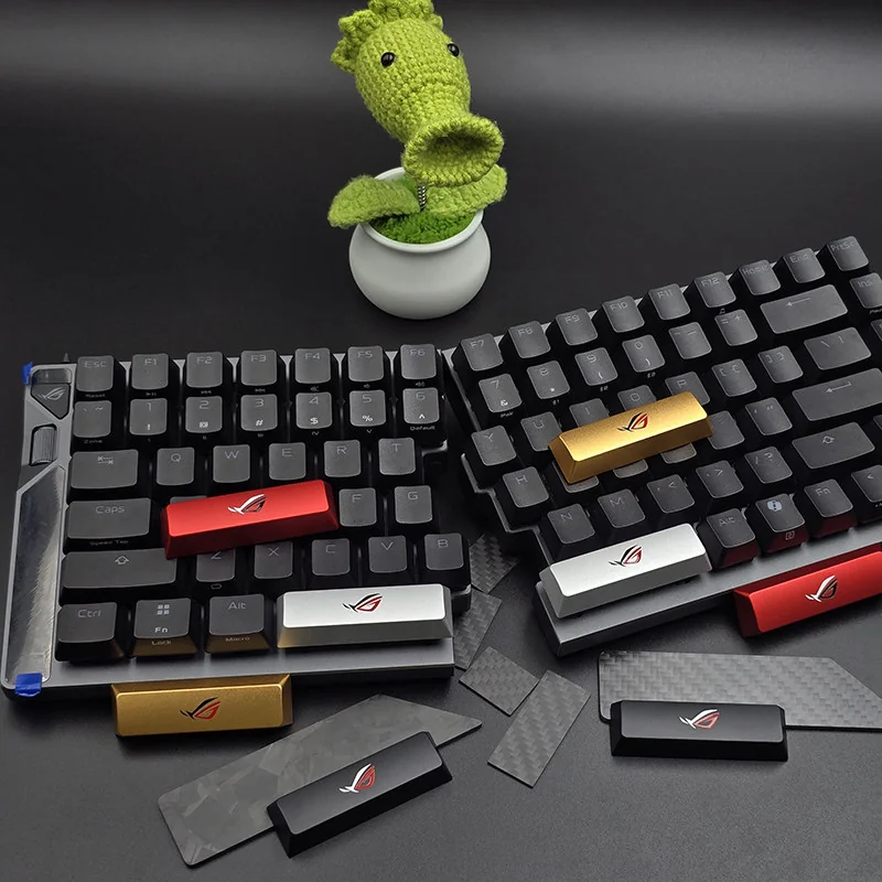 Republic of Gamers: ROG Logo Split Space Key Keycaps with its bold, sculpted gaming aesthetic, captured from various detailed angles.