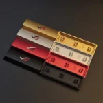 Republic of Gamers: ROG Logo Split Space Key Keycaps for gaming, featuring its sculpted metallic design from various angles, highlighting its bold aesthetic.