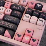Sweetheart Black Pink Romantic PBT Keycaps Set, MOA profile. See various angles revealing their charming, durable design and playful aesthetic for keyboard.