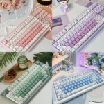 Elegant Rose Butterfly PBT Dye-Sub Keycap Set. Durable PBT keycaps displaying delicate roses and graceful butterflies, an artistic nature theme.