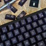 Close-up of an exquisite Rose Dye-Sub PBT Keycap Set, highlighting detailed floral designs and elegant craftsmanship from a unique angle.