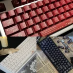 Exquisite Rose Keycap Set with elegant dye-sub PBT floral design. Detailed rose illustrations evoke a sophisticated garden aesthetic.