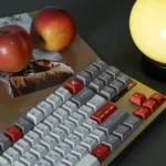 Classic Russian PBT Keycaps Set, Cherry Profile set, durable dye-sublimated legends in muted grey. Multiple angles showcase their sophisticated, timeless elegance.