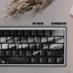 Elegant Black Sakura PBT keycaps set, showcasing intricate plum blossom artistry from multiple angles, highlighting their premium design and durable pbt.
