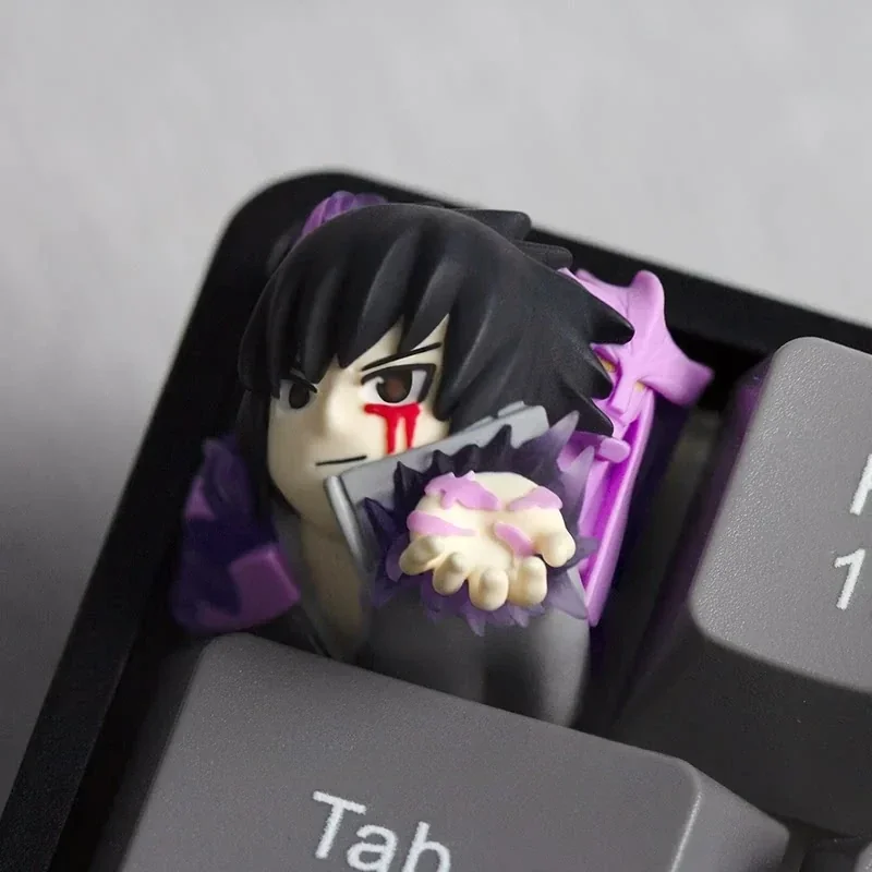 Exclusive Naruto Sasuke backlit resin ESC keycap, a dynamic anime art piece glowing vividly in translucent resin.