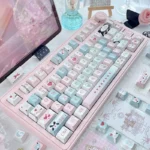 Artistic detail of Serene Ocean Romance magnetic PBT keycaps set, revealing premium texture and ethereal ocean hues. For magnetic keyboards, evoking dream.