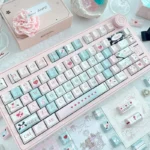 Serene Ocean Romance Magnetic PBT Keycaps Set. Premium PBT material in ethereal ocean colors for magnetic keyboards, an artistic, dreamy display.