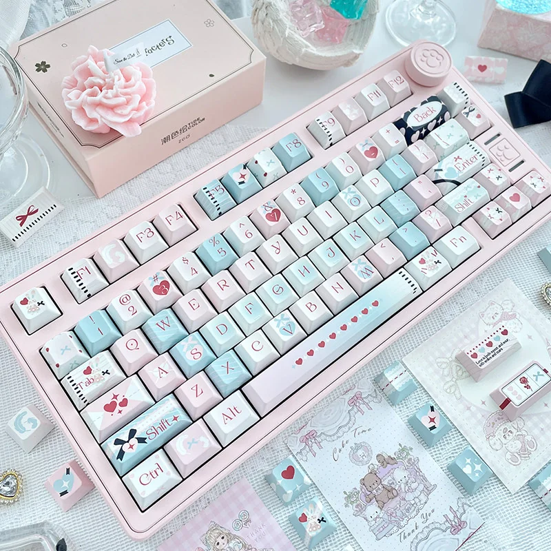 Serene Ocean Romance Cherry Keycap Set showcasing its ethereal ocean-inspired palette. Premium PBT keycaps for magnetic keyboards.