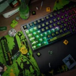 A gallery of Shameless Cherry Keycap Set, showcasing clean, minimalist tops and the artistic illumination of legends revealed from the scene.