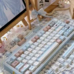 Adorable Sheep PBT Keycaps Set main display, featuring whimsical pastel sheep designs, durable PBT, and crisp dye-sub for a cozy desktop.