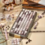 A playful close-up of the Adorable Siamese Cat Keycaps from the MOG Profile Set, showcasing charming cat motifs and soft, inviting colors.