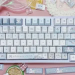Multiple views of the charming sleepy sheep PBT keycap set, featuring adorable pastel sheep motifs for a whimsical and cozy keyboard aesthetic.