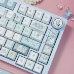 Charming Sleepy Sheep PBT Keycap Set displayed from various angles, revealing soft pastel colors, adorable whimsical motifs, and premium quality.