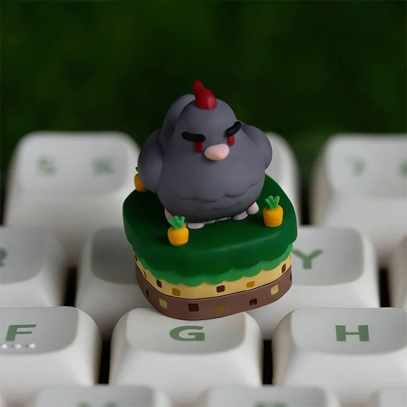 Exclusive Stardew Valley Chicken ESC keycap, featuring a charming pixel art design. This playful gaming decor is shown from a detailed, vibrant angles.