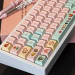 Playful Stardew Valley pixel art PBT Cherry keycaps set from multiple angles, revealing vibrant, nostalgic scenes and beloved characters.