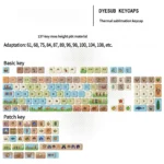 A close-up view of the Stardew Valley pixel art PBT MOA keycaps set, showcasing charming pixelated scenes and rustic game elements from a unique angle.